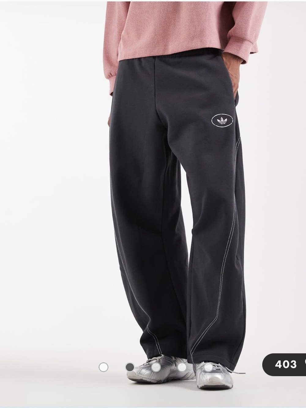 Adidas Original Men's Gray Wide-Leg Sweatpants with Contrast Stitching